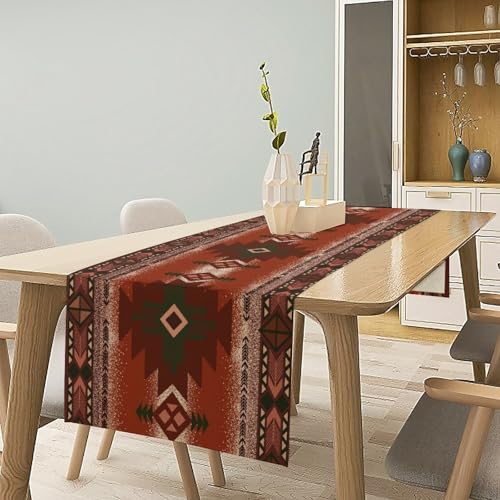 Aztec Table Runner Southwestern Ethnic Style Geometric Navajo Tribe Abstract Pattern Vintage Rustic Table Dinner Table Runner 13x60 Inch - color: Aztec-1, size: W13x60L