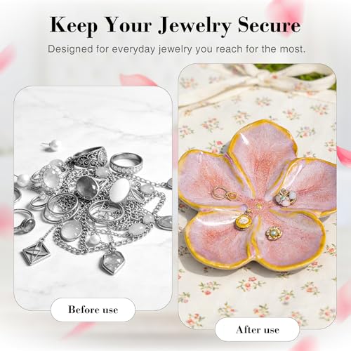 SEEDUSTRY Ceramic Jewelry Tray, Petal Ring Dish, Small Ceramic Jewelry Trinket Holder, Desktop Decoration, Dainty‌ Plate for Rings, Earrings, Necklace, Gifts for Mother Girlfriend Daughter Sister - color: Ink Pink