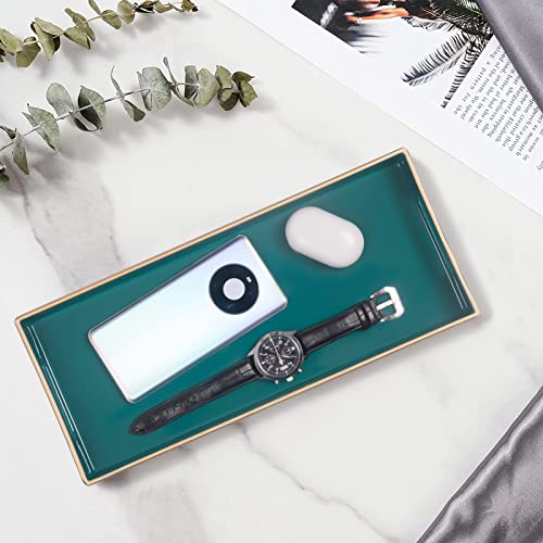 MAONAME Green Bathroom Tray, Plastic Vanity Tray, Narrow Countertop Trays with Handles, Perfume Organizer Trays for Dresser, Bathroom Accessories, 13.8" x 6" x 1.57" - color: Green