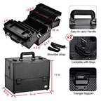 Joligrace Makeup Train Case Professional Adjustable - 6 Trays Cosmetic Cases Makeup Storage Organizer Box with Lock and Compartments 14 Inch Large Black - color: 3.Black