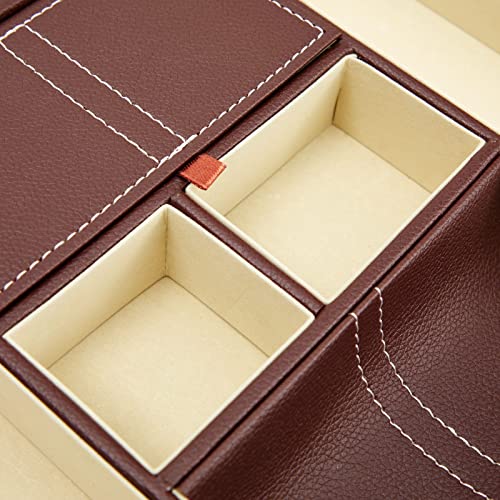 Juvale Rectangular Catchall Tray - 6-Compartment Nightstand Organizer - Polished Key Bowl - Portable Drawer Organizer - Brown Faux Leather - color: Brown