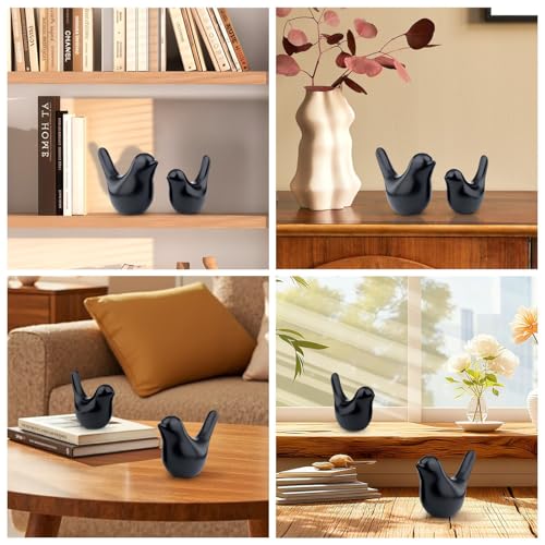 LAIDANLA Small Birds Statues Black Modern Style Home Decor Birds Small Animal Sculpture for Living Room Office Desktop Shelf Coffee Table Bedroom（2pcs） - color: B-black