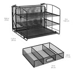 Amazon Basics Sturdy Rectangular Desktop Organizer with 3 Trays, Sliding Drawer and Hanging File Holder for Office Supplies, Black