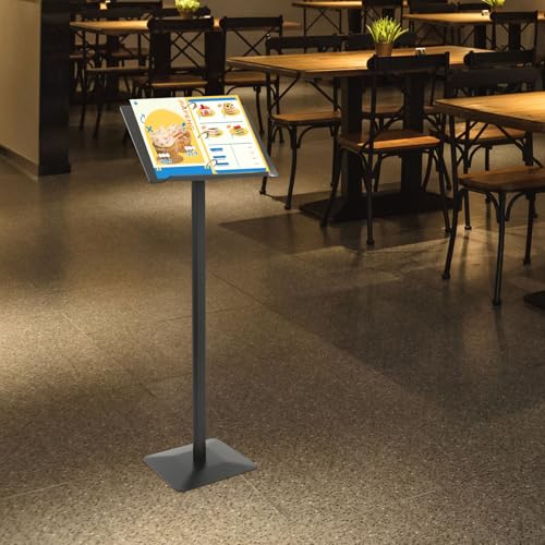 Floorstanding Menu Stand, 12.6 x 11.02 Inch Pedestal Sign Holder for Display Floorstanding Sign Holder with Adjust Panel Angle Hold Presentations, Photos, Sheet Music - color: Black-black