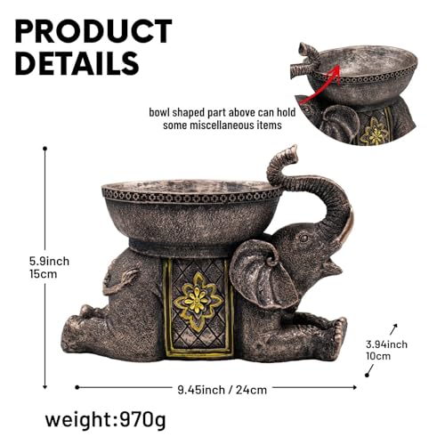 Elephant Decor Resin Sculpture with Tray – Antique Style Animal Figurine for Home, Office, Bookshelf, TV Stand – Unique Gift for Women, Moms, Friends(Copper Elephant Tray) - color: Copper Elephant Tray
