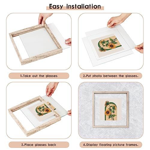 MUYE 12x12 Floating Frame Distressed Beige White Wood Pattern,Double Glass Square Picture Frame Set of 2 Display Any Size Photo up to 12x12,Wall Mount or Tabletop - color: Beige, size: 12x12