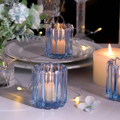 HAVITI 6 PCS Votive Candle Holder, Blue Glass Candle Holders, Tealight Candle Holder for Wedding Centerpieces Dinner Party Baby Shower Table Decor - color: Blue