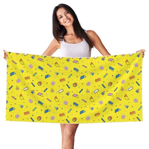 Geometric Objects Pattern Print Microfiber Bath Towel Silver Fox Velvet Luxury Bath Sheet 27.5" x 55" Absorbent Soft Beach Towels for Bath Fitness, Bathroom, Shower, Yoga