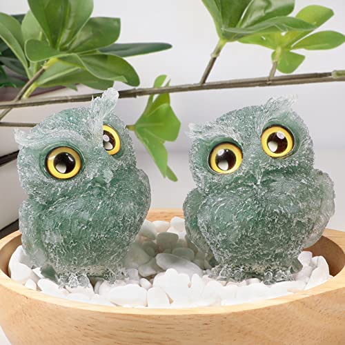mookaitedecor Green Aventurine Owl Statue Sculpture Stone, Carved Animals Night Owl Figurine Crystal Ornament for Desktop Office Home Decor - color: Green, size: 2.36 inch