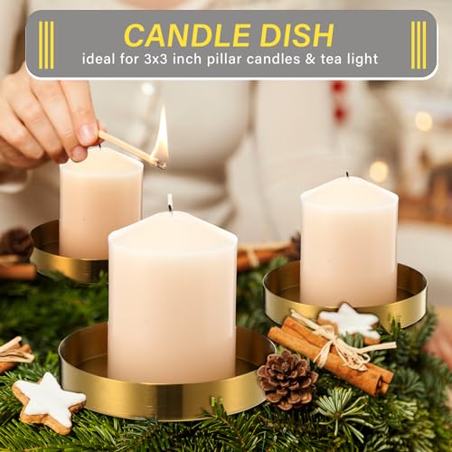 2 Pack Round Gold Trays Small Brass Tray Round Metal Candle Dish Stainless Steel Jewelry, Make Up, Candle Plate Decorative Tray for Bathroom Kitchen Dinning Coffee Table Decoration,4.9 Inch