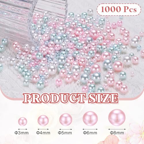 PATIKIL 1000 Pcs No Hole Pearls, 3mm 4mm 5mm 6mm 8mm Mini Round Faux Pearl for Art Crafts Jewelry Making Nail Vase Filler Birthday Wedding Party, Light Pink/Blue - color: Light Pink/Blue