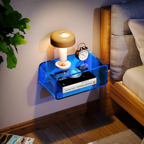 Acrylic Floating Nightstand, Bedside Table, Nightstand Shelf Wall Mounted Bedside Shelf (Blue, Small) - color: Blue
