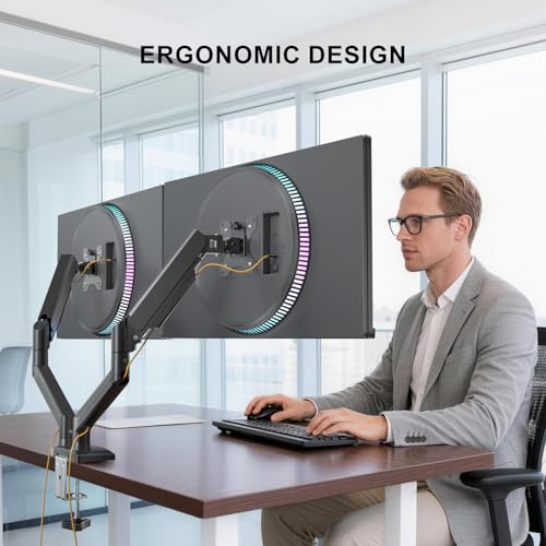 WALI Dual Monitor Stand for 13-32 inch Computer Screens, Dual Monitor Arms for 2 Monitors Holds up to 22 lbs, Height Adjustable Dual Monitors Mount, VESA 75x75/100x100mm (GSMP002N), Black - size: 13"-32", style: Dual Arms