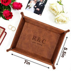 Personalized Engraved Leather Valet Tray with Custom Text, Engraved Gift for Couples – Custom Leather Catchall Organizer for Men & Women Wedding - style: Couple