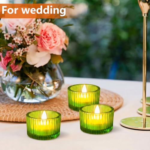JOYIT Green Votive Candle Holders Bulk Set of 4, Tealight Candle Holder for Wedding Table Centerpiece, Glass Small Candle Holders for Birthday Party, Valentine's Day, Home Decor (2''X 1.4'') - color: Green