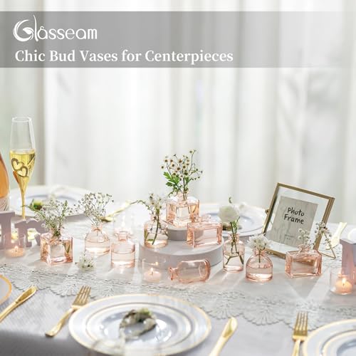 Glasseam Bud Flower Vases in Bulk: 40 Glass Cute Small Vases for Centerpieces Vintage Mini Wedding Birthday Party Table Centerpieces Tiny Baby Shower Dining Room Decoration Champagne - color: Champagne