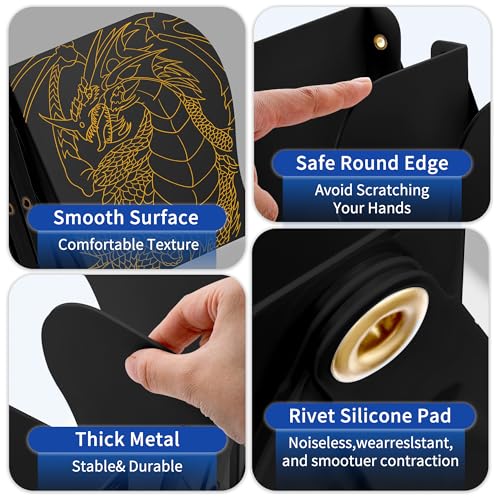 Dragon Bookends, Adjustable Bookends, Unique Book Holders for Shelves, Metal Book Ends for Heavy Books, Non-Skid Book Stander for Desk, Shelf, Office, Stationery Gift (Black) - color: Black
