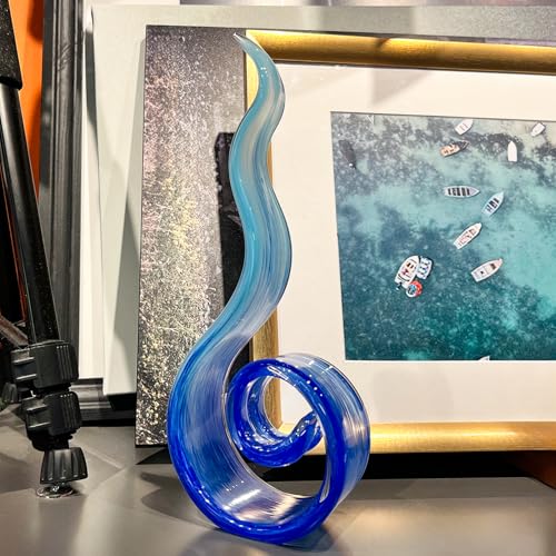 11.4" Tall Hand-Blown Glass Sculpture Murano-Style Sculpture Art Ornament Statue Figurines Home Decor Accent Piece Coastal Ocean Nautical Home Decor,Shelf,TV Stand,Tabletop Centerpieces,Wonderful Gift - color: Gradient Blue