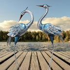 37-40Inch Outdoor Crane Garden Statues, Blue Heron Garden Statues, Large Metal Cranes for Yard, Lawn, Patio, Pond, Set of 2 - color: Blue