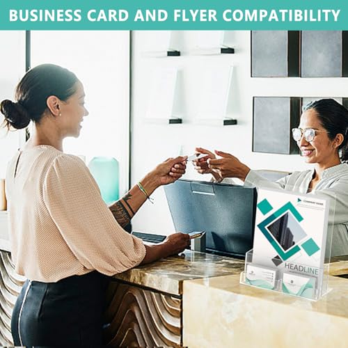 2 Pack Acrylic Brochure Holder 8.5 x 11 Inch with Business Card Holder, Clear Acrylic Brochure Holders Plastic Flyer Display Stand for Magazine, Pamphlet, Booklets, Menu, Journals, Literature