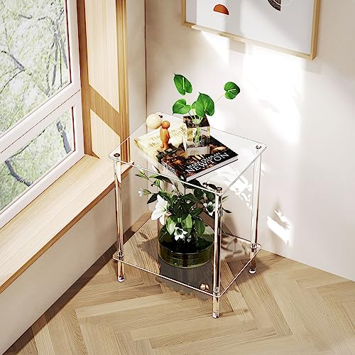 Clear Acrylic Side Table, 2-Tier End Table for Living Room, Small Modern Bedside Tables Nightstand for Bedroom, Home Decor Accent Table, 15.7" L x 11.8" W x 19.82" H, Clear - size: 2 Tier 1-Pack