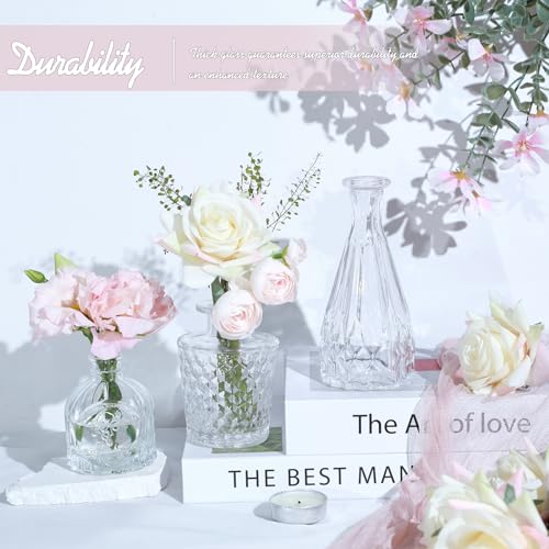 TBWIND Glass Bud Vase Set of 5, Small Clear Flower Vases for Centerpieces in Bulk, Mini Vintage Vase for Wedding Decor, and Home Table Décor - color: 5pcs-clear
