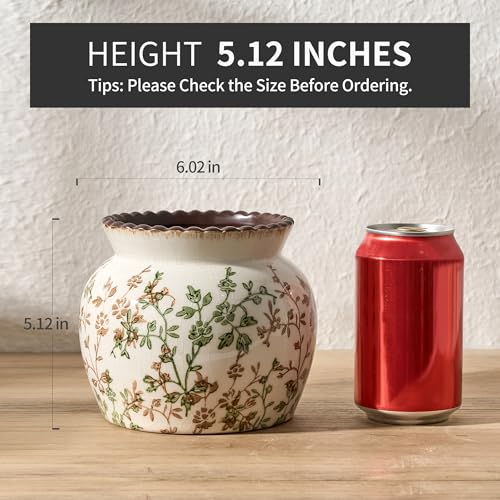 SIDUCAL Ceramic Green and Beige Vase with Wide Mouth Lace, 4.84 Inch Cracked Chinoiserie Rustic Farmhouse Vases, Pastoral Retro Vase for Home Decor, Table, Living Room, Bathroom, Shelf, Wedding - color: 18967-green and Beige
