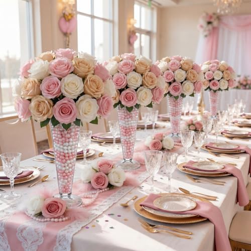6 Pcs Trumpet Vases for Centerpieces 9'' Tall Vase Wedding Party Favors Clear Tall V Shape Plastic Vases Floral Planter Container for Home Party Centerpiece Supplies Decor