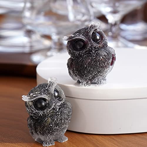 OwMell Owl Statue Tumbled Stone Gemstone Owl Figurine Home Decor Shelf Decor 2.5" - Garnet - color: Garnet