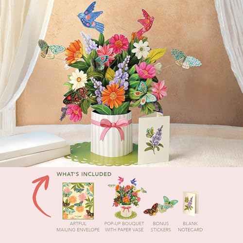 Freshcut Paper Pop Up Cards, Enchanted Garden, 12 Inch Life Sized Forever Flower Bouquet 3D Popup Greeting Card, Birthday Cards, Thank You Card, Blank Notecard & Envelope - color: Enchanted Garden, size: Classic