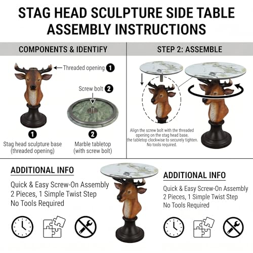 Deer Head Sculptural Accent Table for Living Room & Entryway, 19.69" D x 25.59" H, Resin Animal End Table, Waterproof Outdoor Decor, Unique Gift for Housewarming - color: Realistic Deer Color