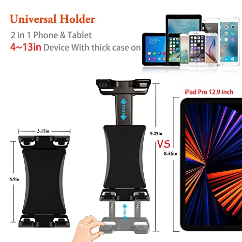 Ipad Holder for Mic Stand, Tablet Phone Holder Micophone Music Stand Mount Adjustable Rotatabe with Super Handle Clamp for iPad Pro 12.9 Air Mini, Android, 4 to 13.5inch iPhones and Tablets