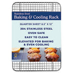 Ultra Cuisine Stainless Steel 8.5 x 12-inch Cooling and Baking Rack - Oven-Safe - Dishwasher-Safe - Heavy Duty - Tight Wire Bake for Oven Cooking - Quarter Sheet Pan - Ideal as Roasting Rack - size: 8.5" x 12.0" 1-Pack