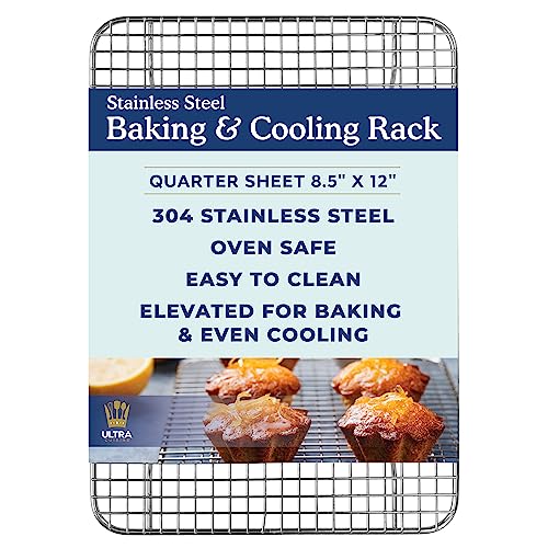 Ultra Cuisine Stainless Steel 8.5 x 12-inch Cooling and Baking Rack - Oven-Safe - Dishwasher-Safe - Heavy Duty - Tight Wire Bake for Oven Cooking - Quarter Sheet Pan - Ideal as Roasting Rack - size: 8.5" x 12.0" 1-Pack
