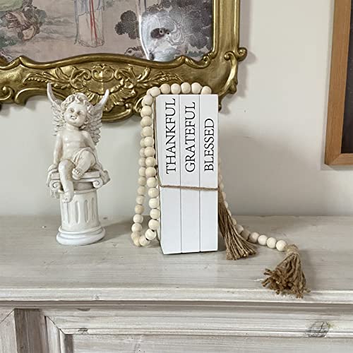 Decorative Books for Home Decor, White Faux Books for Decoration, Rustic Farmhouse Stacked Display Books (Thankful Grateful Blessed) - style: Thankful Grateful Blessed