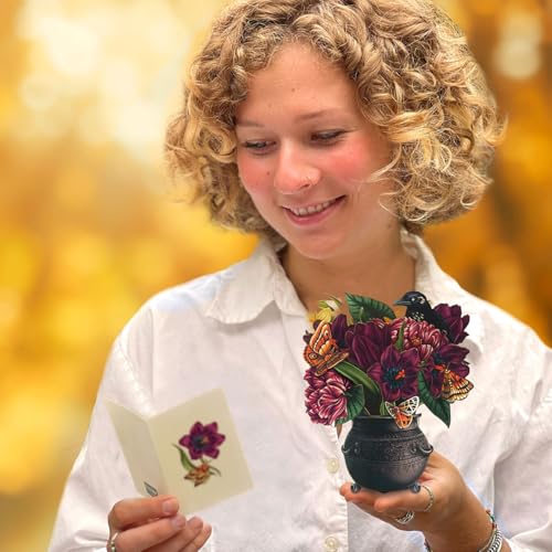 Freshcut Paper Pop Up Cards, Mini Moonlight Garden, 6 Inch Life Sized Forever Flower Bouquet 3D Popup Greeting Card, Birthday Cards, Thank You Card, Blank Notecard & Envelope - color: Moonlight Garden, size: Mini