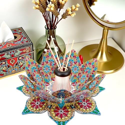 DIY Diamond Art Painting Candlestick Holders Mandala Flower Shape Desk Candle Tray Tabletop Ornaments for Wedding Festival and Party Home Table Centerpiece-Flower03 - color: Flower03
