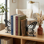 Metal Butterfly Bookends Cute Book Ends for Home Office Decor Bookshelf Decor Accessories Ideal Gift for Book Lovers(Black)