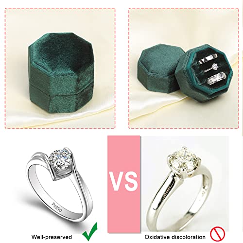 WantGor Velvet Ring Box, 3 Slots Jewelry Ring Gift Box Vintage Ring Display Holder Case for Wedding Ceremony Proposal Engagement (Green) - color: Green
