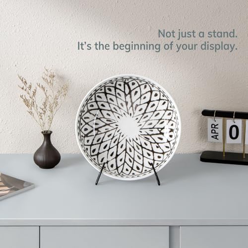 PUERSI 2 Pack Bowl Display Stand, 10 Inch Iron Bowl Holder, Large Plate Stands for Display Large Deep Plates, Platters, Easels, Dishes, Frame, 10" H X 6.2" W X 6.9" D (For Bowls under 5" in Depth)