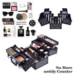 Makeup Case 6 Trays Large 14" x 8.5" x 11" Train Cases Cosmetic Organizer Storage Box by Joligrace - Star Pattern - color: Black Star
