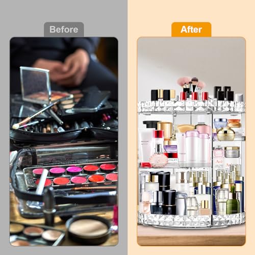 Makeup Organizer 360 Degree Rotating 7 Adjustable Layers Large Capacity Cosmetic Organizer Transparent Make Up Organizers and Storage - color: Clear