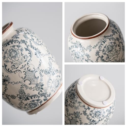 Blue and White Vase, Vintage Blue Ceramic Flower Vessel,Ceramic vases for Home Decor,Vintage Vase for Home Decor, Living Room, Shelf, Office, Rustic Table Centerpiece (Rerto-01, Small) - color: Retro-01, size: Small