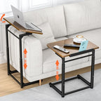 Tv Tray Table, 8-Level Adjustable Height Couch Side Table，90° Tilt Angle Adjustments C-Shaped End Table, with Phone & Tablet Slot Sofa Computer Desk for Couch, Sofa, Bed, Chair, Living Room (Brown) - size: 1 pcs