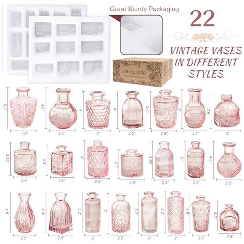 Pink Glass Bud Vase Set of 22, Small Vases for Flowers, Clear Glass Vases for Centerpieces, Mini Bud Vases in Bulk Rustic Wedding Decorations, Centerpieces, Vintage Look Home Table Flower Decor - color: Pink