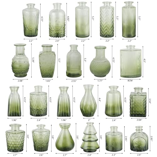 RUCKACE Bud Vases in Bulk 22 Green Glass Small Vases Flower Vase Bulk for Centerpiece Table Wedding Decorations Home Decor Party(Gradient Green 22 Pack) - style: Gradient Green 22 Pack