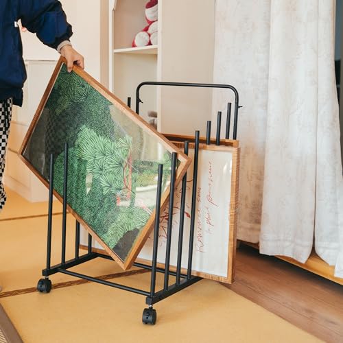 GENMOUS Art Storage Rack with Caster Wheels, Art Drying Rack Metal Storage Stand for Canvas Storage Paint Drying Rack,Drawing Board Stands for Printed Matter,Crafts Drying,Art Studio,Classrooms Easel - size: Metal-7Layer