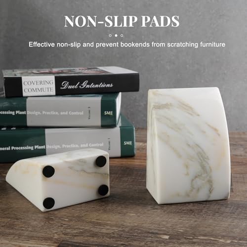 Koville Marble Bookends for Shelves, Large Bookends for Heavy Books, Natural Stone Book Stopper for Books CD Movies, Aesthetic Decorative Book Ends (Oriental Calacatta) - color: Sail-oriental Calacatta
