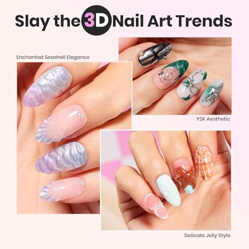 Beetles Solid Builder Gel for Nails,4 Colors Clear Pink White 3D Sculpting Gel Non-Sticky Hand Carving Nail Glue for 3D Nail Art with 3D Mold Chrome Powder Tools Salon DIY at Home,UV&LED Needed - color: Beetles Bubblegum Glow 3D Nail Art Gel Kit