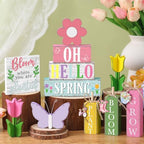 Vercraft 11 Pcs Spring Table Decorations Tulips Tiered Tray Decor Butterflies Home Centerpiece Decorative Wood Books Table Top Decor Flower Wooden Sign for Party Supplies - style: Spring